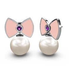 Papyon İnci Küpe - Inci ve ametist 18 ayar beyaz altın küpe (Pastel pembe mineli) #u6mcr8