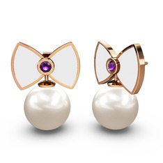 Papyon İnci Küpe - Inci ve ametist 925 ayar rose altın kaplama gümüş küpe (Beyaz mineli) #uuy0yc