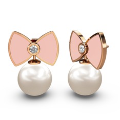 Inci ve swarovski 18 ayar rose altın küpe (Pastel pembe mineli)