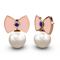 Papyon İnci Küpe - Inci ve lab safir 18 ayar rose altın küpe (Pastel pembe mineli) #vxtlk8