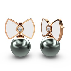 Papyon İnci Küpe - Siyah inci ve pırlanta 14 ayar rose altın küpe (0.12 karat, beyaz mineli) #wganth