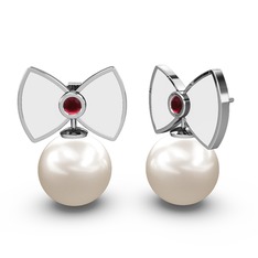 Papyon İnci Küpe - Inci ve kök yakut 14 ayar beyaz altın küpe (Beyaz mineli) #wjgmlb