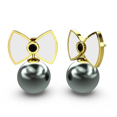 Papyon İnci Küpe - Siyah inci ve siyah zirkon 8 ayar altın küpe (Beyaz mineli) #x2wrs4