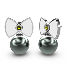 Papyon İnci Küpe - Siyah inci ve peridot 925 ayar gümüş küpe (Beyaz mineli) #xe2whn