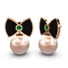 Papyon İnci Küpe - Pembe inci ve kök zümrüt 8 ayar rose altın küpe (Siyah mineli) #z3qm97