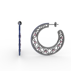 Mila Halka Küpe - Lab safir ve pembe kuvars 925 ayar siyah rodyum kaplama gümüş küpe #11xvwlk