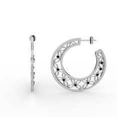Mila Halka Küpe - Swarovski ve siyah zirkon 14 ayar beyaz altın küpe #15o32fb
