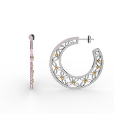 Mila Halka Küpe - Pembe kuvars ve sitrin 18 ayar beyaz altın küpe #16ybfxt