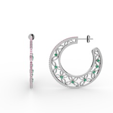 Mila Halka Küpe - Pembe kuvars ve yeşil kuvars 8 ayar beyaz altın küpe #17tluua