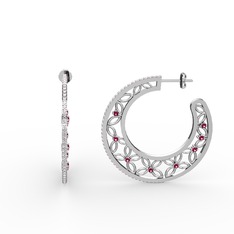 Beyaz zirkon ve rodolit garnet 14 ayar beyaz altın küpe