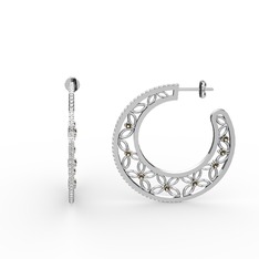 Swarovski ve dumanlı kuvars 8 ayar beyaz altın küpe