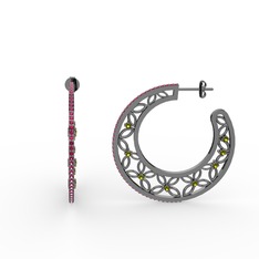 Rodolit garnet ve peridot 925 ayar siyah rodyum kaplama gümüş küpe