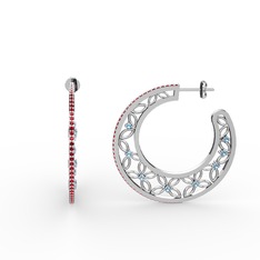Garnet ve akuamarin 8 ayar beyaz altın küpe