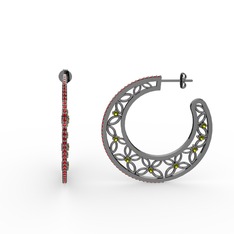 Garnet ve peridot 925 ayar siyah rodyum kaplama gümüş küpe