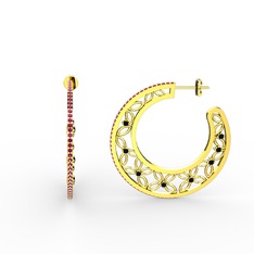 Rodolit garnet ve siyah zirkon 14 ayar altın küpe