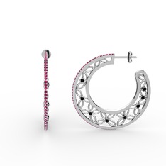 Rodolit garnet ve siyah zirkon 8 ayar beyaz altın küpe