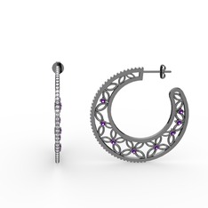 Mila Halka Küpe - Swarovski ve ametist 925 ayar siyah rodyum kaplama gümüş küpe #1la7d1