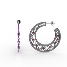 Ametist ve rodolit garnet 925 ayar siyah rodyum kaplama gümüş küpe