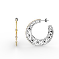 Mila Halka Küpe - Sitrin ve siyah zirkon 8 ayar beyaz altın küpe #1oucnmt