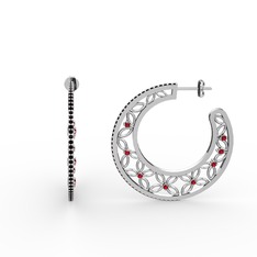 Siyah zirkon ve garnet 18 ayar beyaz altın küpe