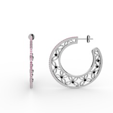 Pembe kuvars ve siyah zirkon 8 ayar beyaz altın küpe