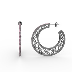 Mila Halka Küpe - Pembe kuvars ve swarovski 925 ayar siyah rodyum kaplama gümüş küpe #1pw7gtw