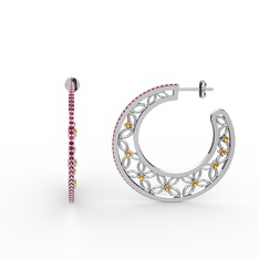 Rodolit garnet ve sitrin 8 ayar beyaz altın küpe