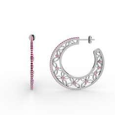 Mila Halka Küpe - Rodolit garnet ve pembe kuvars 18 ayar beyaz altın küpe #1ts8l5b