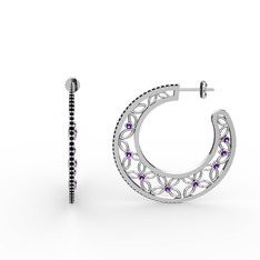 Mila Halka Küpe - Siyah zirkon ve ametist 18 ayar beyaz altın küpe #1u6m1hj