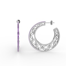 Mila Halka Küpe - Ametist ve beyaz zirkon 14 ayar beyaz altın küpe #1vo0lj4