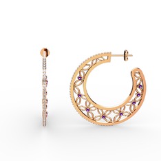 Mila Halka Küpe - Beyaz zirkon ve ametist 8 ayar rose altın küpe #1ygaros