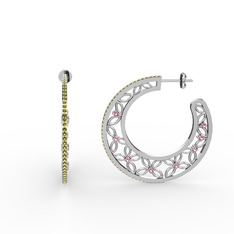 Mila Halka Küpe - Peridot ve pembe kuvars 18 ayar beyaz altın küpe #7yf4ht