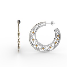 Dumanlı kuvars ve sitrin 8 ayar beyaz altın küpe