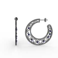 Mila Halka Küpe - Siyah zirkon ve lab safir 925 ayar siyah rodyum kaplama gümüş küpe #h2jlw8