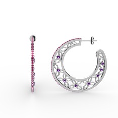 Mila Halka Küpe - Rodolit garnet ve ametist 8 ayar beyaz altın küpe #ii480d