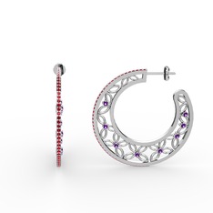 Garnet ve ametist 18 ayar beyaz altın küpe