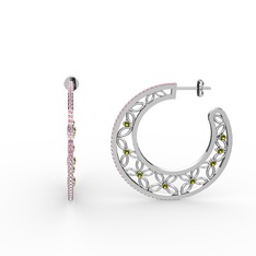 Mila Halka Küpe - Pembe kuvars ve peridot 925 ayar gümüş küpe #pm9v07