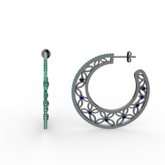 Mila Halka Küpe - Yeşil kuvars ve lab safir 925 ayar siyah rodyum kaplama gümüş küpe #qza2rr