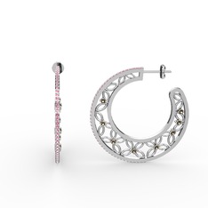 Pembe kuvars ve dumanlı kuvars 8 ayar beyaz altın küpe