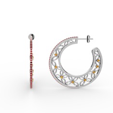Garnet ve sitrin 14 ayar beyaz altın küpe