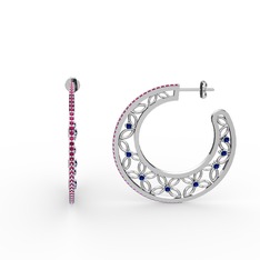 Rodolit garnet ve lab safir 18 ayar beyaz altın küpe