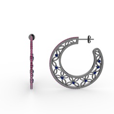 Mila Halka Küpe - Rodolit garnet ve lab safir 925 ayar siyah rodyum kaplama gümüş küpe #zsnuk8