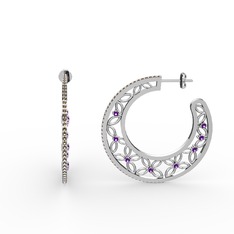 Mila Halka Küpe - Dumanlı kuvars ve ametist 8 ayar beyaz altın küpe #zsp42u