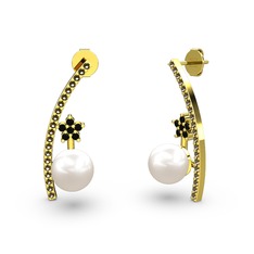 Lenta İnci Küpe - Inci, dumanlı kuvars ve siyah zirkon 925 ayar altın kaplama gümüş küpe #10vqpql