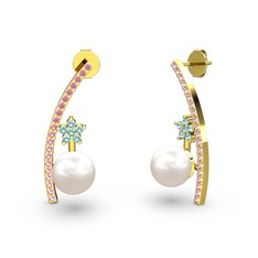 Lenta İnci Küpe - Inci, pembe kuvars ve akuamarin 925 ayar altın kaplama gümüş küpe #10ywm6n