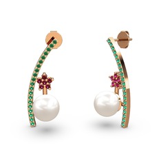 Inci, yeşil kuvars ve rodolit garnet 14 ayar rose altın küpe