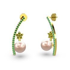 Lenta İnci Küpe - Pembe inci, yeşil kuvars ve peridot 925 ayar altın kaplama gümüş küpe #1251c1q