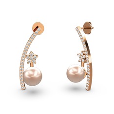Lenta İnci Küpe - Pembe inci, swarovski ve pırlanta 18 ayar rose altın küpe (0.44 karat) #12bvji8