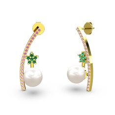 Lenta İnci Küpe - Inci, pembe kuvars ve yeşil kuvars 14 ayar altın küpe #134z7oi