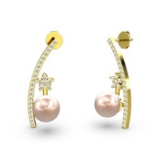 Pembe inci ve beyaz zirkon 14 ayar altın küpe